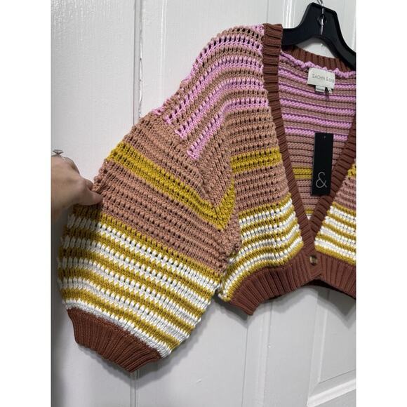 NWT Sachin Babi Stripe Crochet Knit “Penny” Crop Cardigan Sweater Size M - Picture 5 of 12